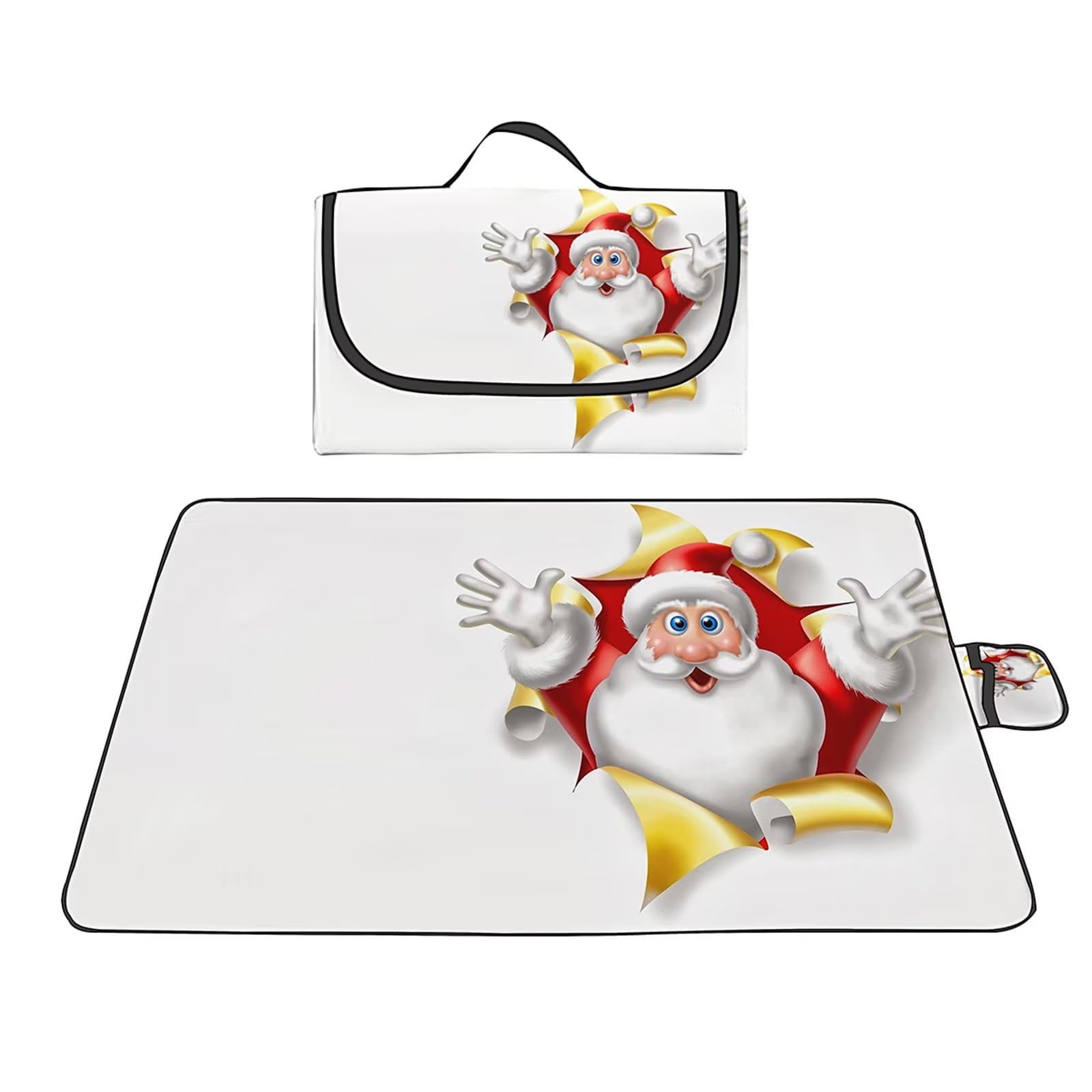 Couverture Pique-nique Imperméable 100x150cm,Couverture Plage Extérieure XXL Tapis de Plage,Père Noël blanc Camping Couverture étanche Pique-nique avec Poignée pour Camping Randonnée Parc Plage