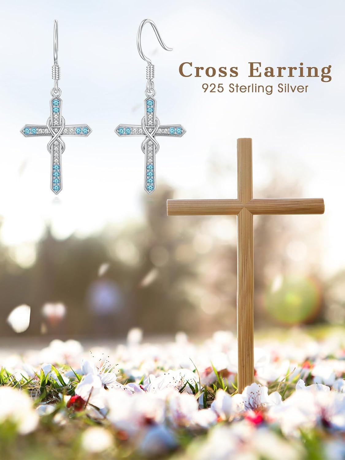 Seiyang Cross Birthstone Earring 925 Sterling Silver Cross Dangle Drop Earrings with 12 Months Birthstone Birthday Jewelry Gifts for Women Mom Her