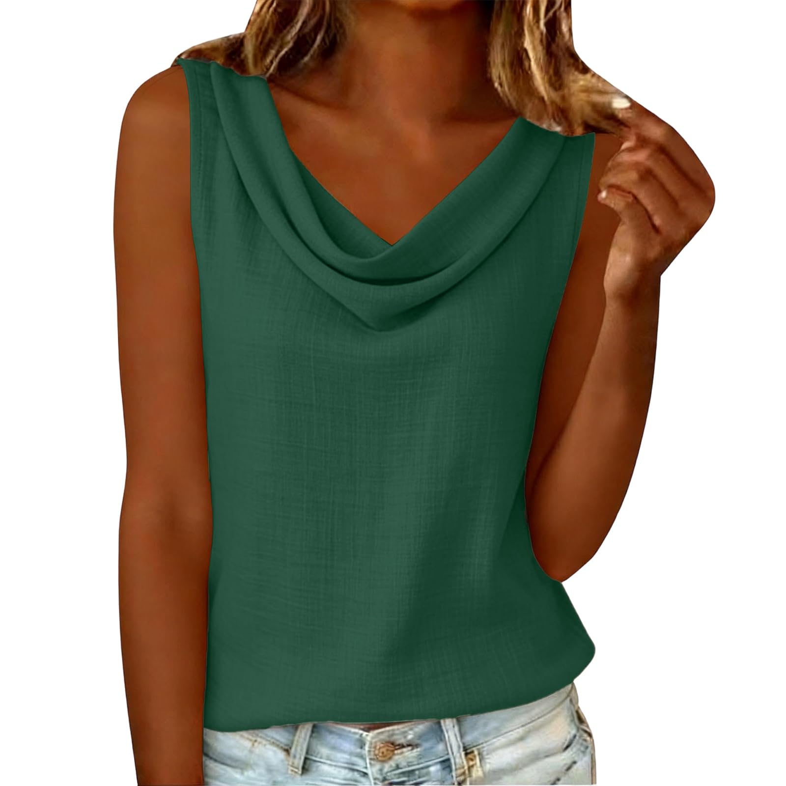 Débardeurs Femme en Lin Debardeur Coton Femme Col Drape Chic et ÉLégant Chemise et Blouses Mode Vetement Funky Haut Décontracté sans Manches Soirée Business Top