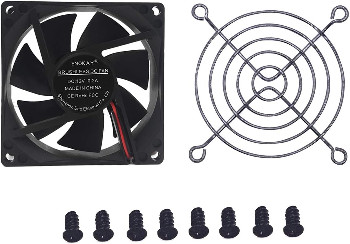 DC 12V 0.2A 80mm X 80mm X 25mm Brushless Cooling Cooler Fan+ 1 Piece 80mm Fan Grill