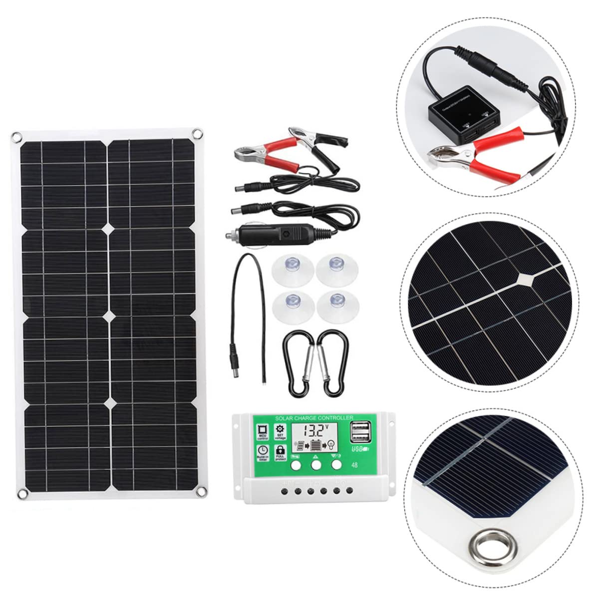 HEMOTON Kit Pannello Solare Pieghevole 25w 18v, Monocristallino, Leggero, Protezione da Sovraccarico e Inversione, per Emergenze in Auto e Montagna