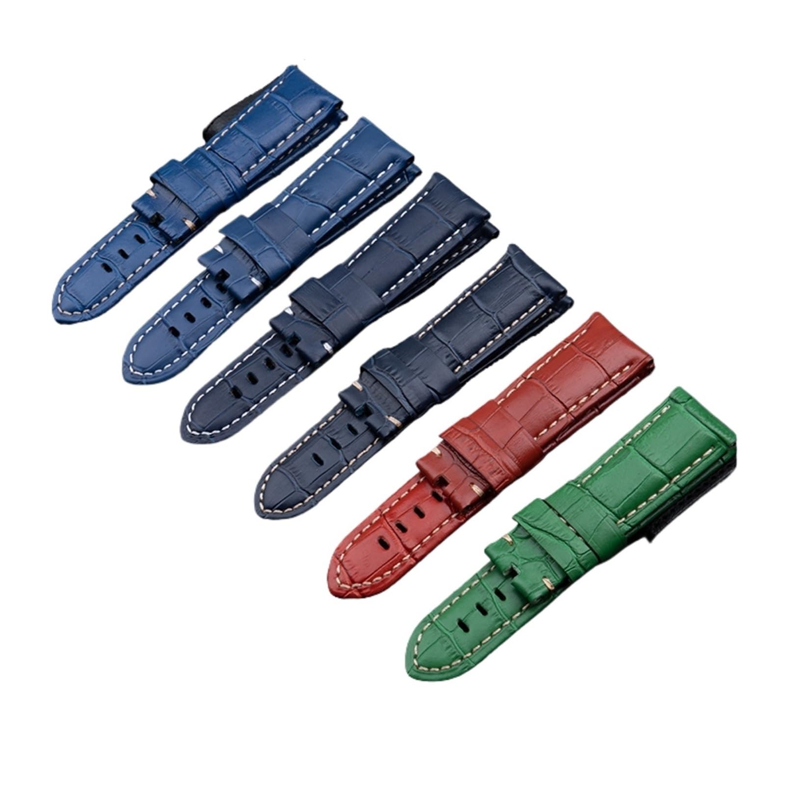 MENGKEG 22 24 26mm Bracelet De Montre En Cuir De Bambou De Veau Italien Compatible Avec Les Accessoires PAM441 / 111/386(Light Blue White,26mm PAM,Rose Buckle)