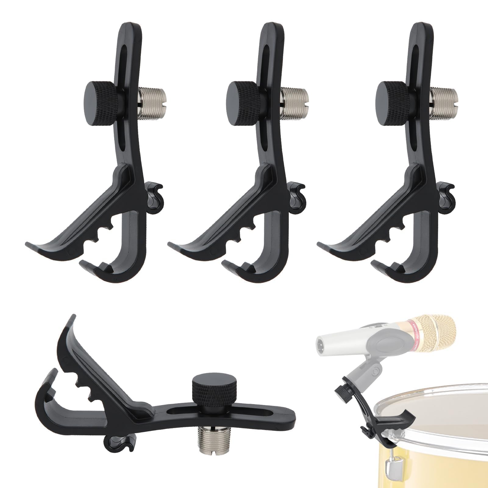 Abrazaderas Para Micrófono Soporte, Soporte De Tambor Para Micrófono Borde De Tambor A Prueba De Golpes Clip Para Micrófono Suministros Para Instrumentos Para Amantes Música (Paquete De 4)