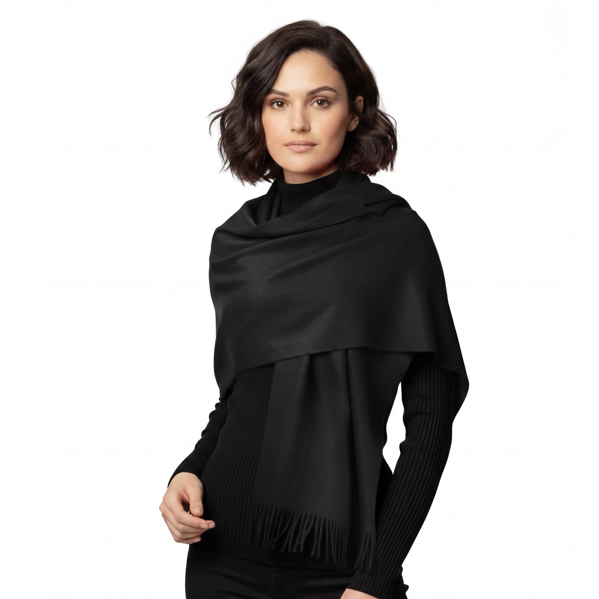 Basic Sense Women's Black Pashmina Shawl Wrap For Large Oversized Cashmere Feel Scarf For Weddings & Winter,