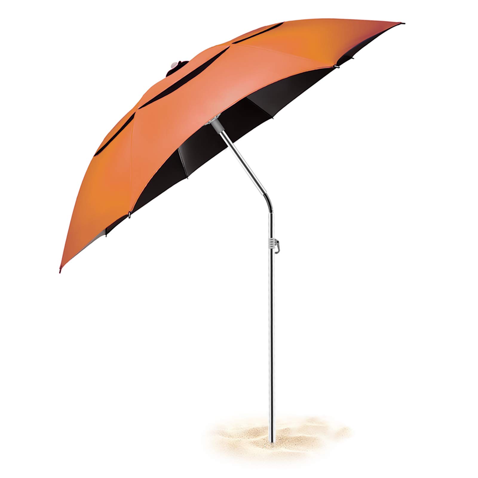 Buziba Sombrilla de playa para arena con ancla, refugio solar inclinable, resistente al viento UV 50+, sombrilla portátil para exteriores patio, jardín, piscina, patio trasero