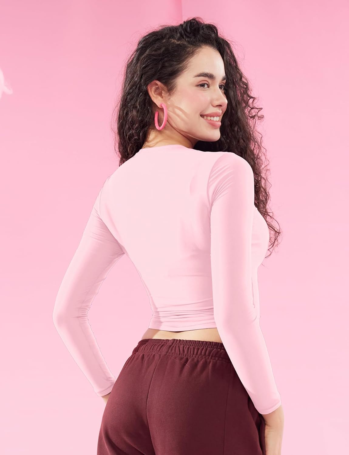 YEOREO Long Sleeve Shirts for Women y2k Tops Double Lined Basic Tee Crew Neck Going Out Sweeney Workout Undershirt - Image 3