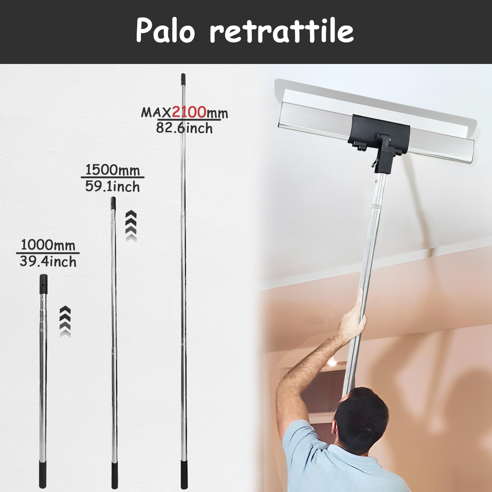 VKE Kit Spatole per Stucco Muro Spatola e Raschietto per Stucco per Spatola Stucco (30+50+80 CM) con impugnatura ergonomica, asta telescopica per intonacare pareti e soffitti (1-2.1m)