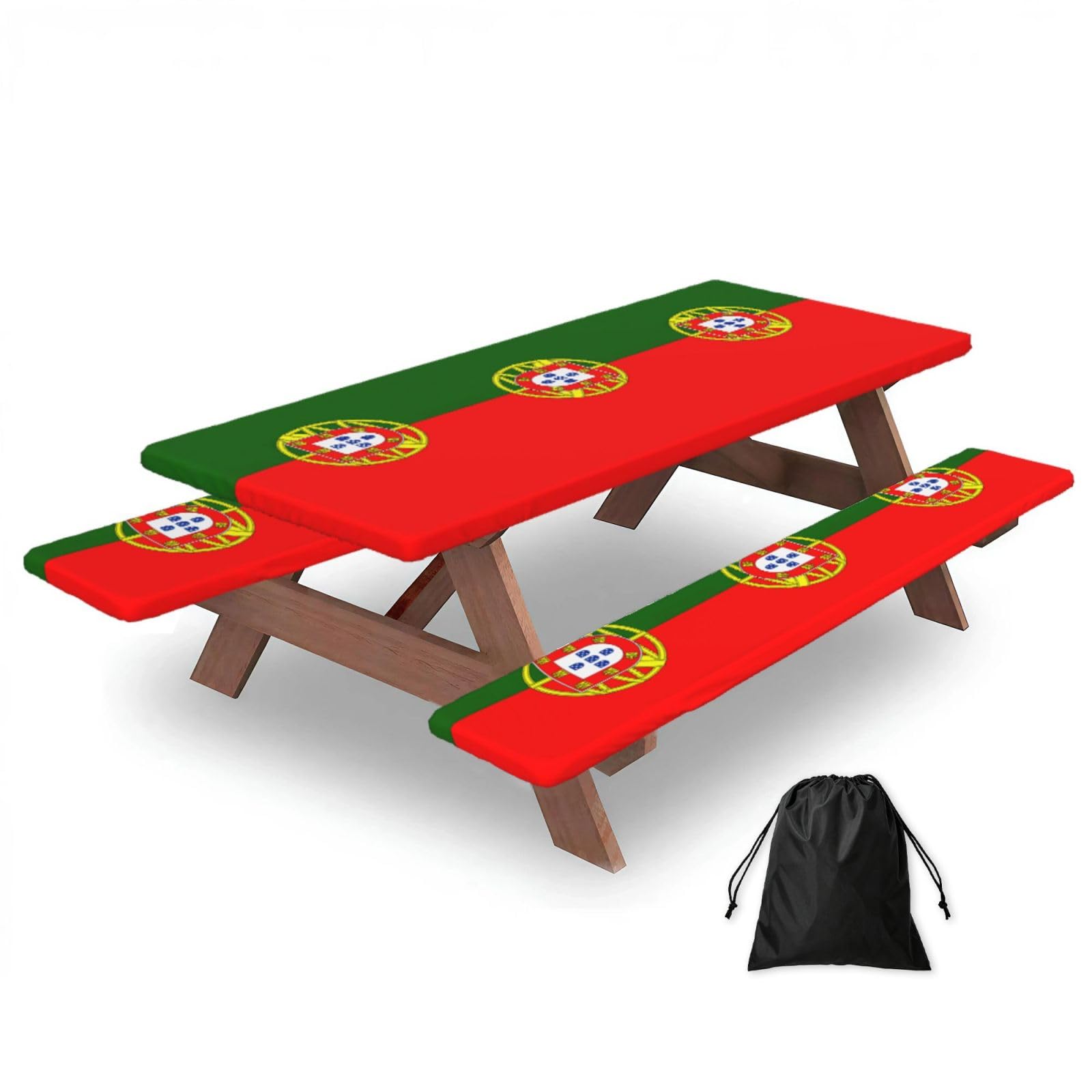 Yqxwjl Black Portuguese Flag Print Camping Essentials Waterproof Camping Table And Bench Cover With Drawstring Bag 183 Cm