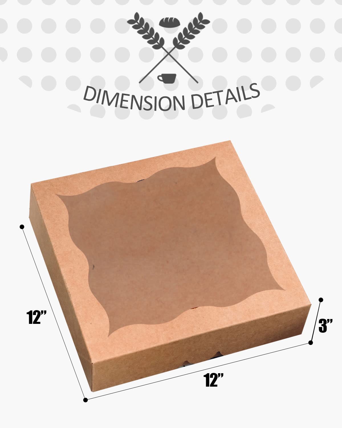 qiqee Cajas de pastel marrones con ventana de 12 x 12 x 3 pulgadas, 24 paquetes de cajas de panadería para galletas
