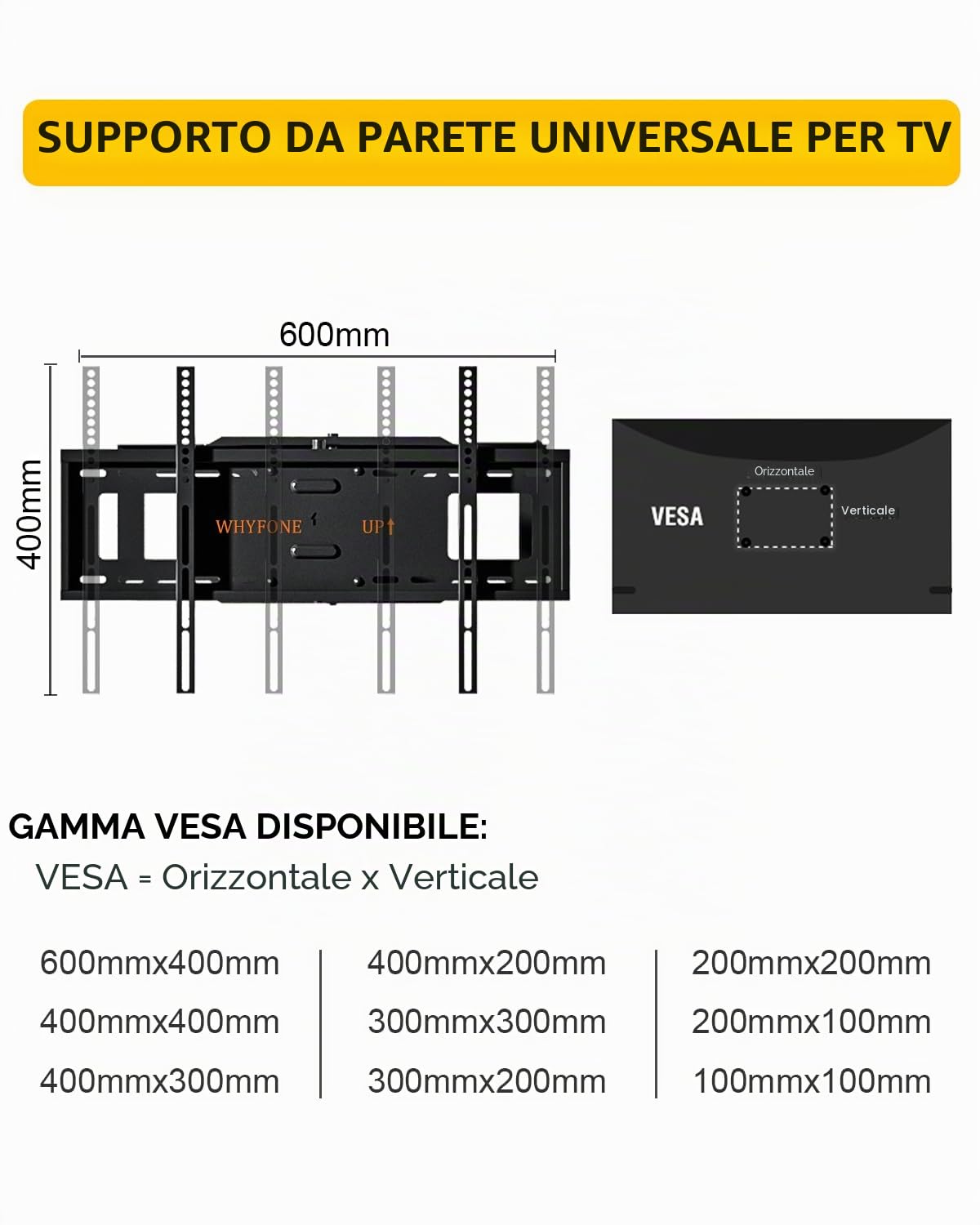 Supporto TV Parete con Braccio Articolato Extra Lungo 1219mm, Staffa TVs Girevole Inclinabile ed Estendibile, Braccio TV per Schermi LCD/LED/OLED da 37-86 Pollici fino a 50kg, VESA 600x400mm