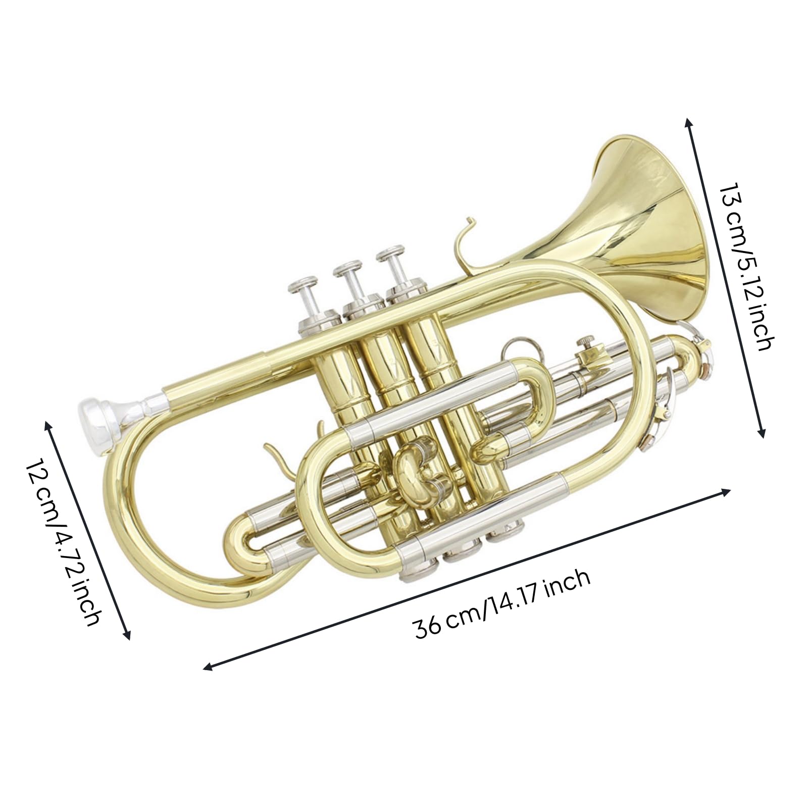 Baoblaze Bb Profesional de Viento de Latón Instrumento de Pistones Confiables Resonancia Estable Cepillos de Limpieza Guantes Incluidos Adecuada para Estudiantes Desfiles Actuaciones al Aire Libre