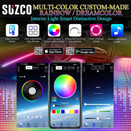 SUZCO Interior Car Lights, 4pcs 48 LED Lights for Car with Bluetooth & App Control, DC 12V 2-in-1 Multicolor Music Car Lighting Kit with Car Charger - Thumbnail 2