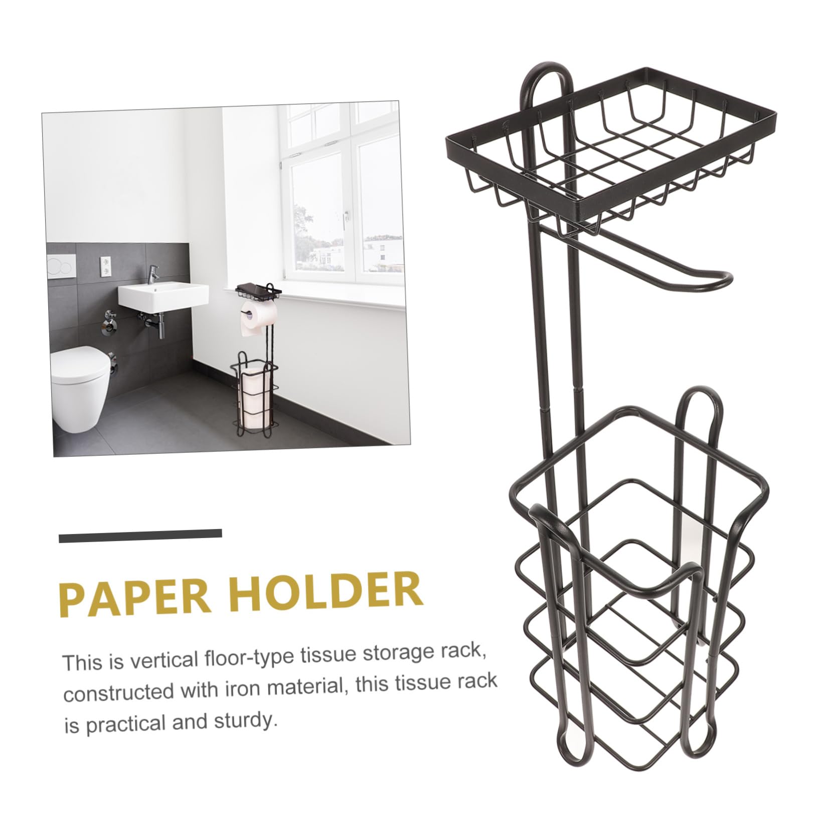 Uonlytech Portarrollos Estructura Resistente y Hierro Negro Vertical para Hierro Negro Diseño de Múltiples Capas Papel Higiénico para Baño y Cocina