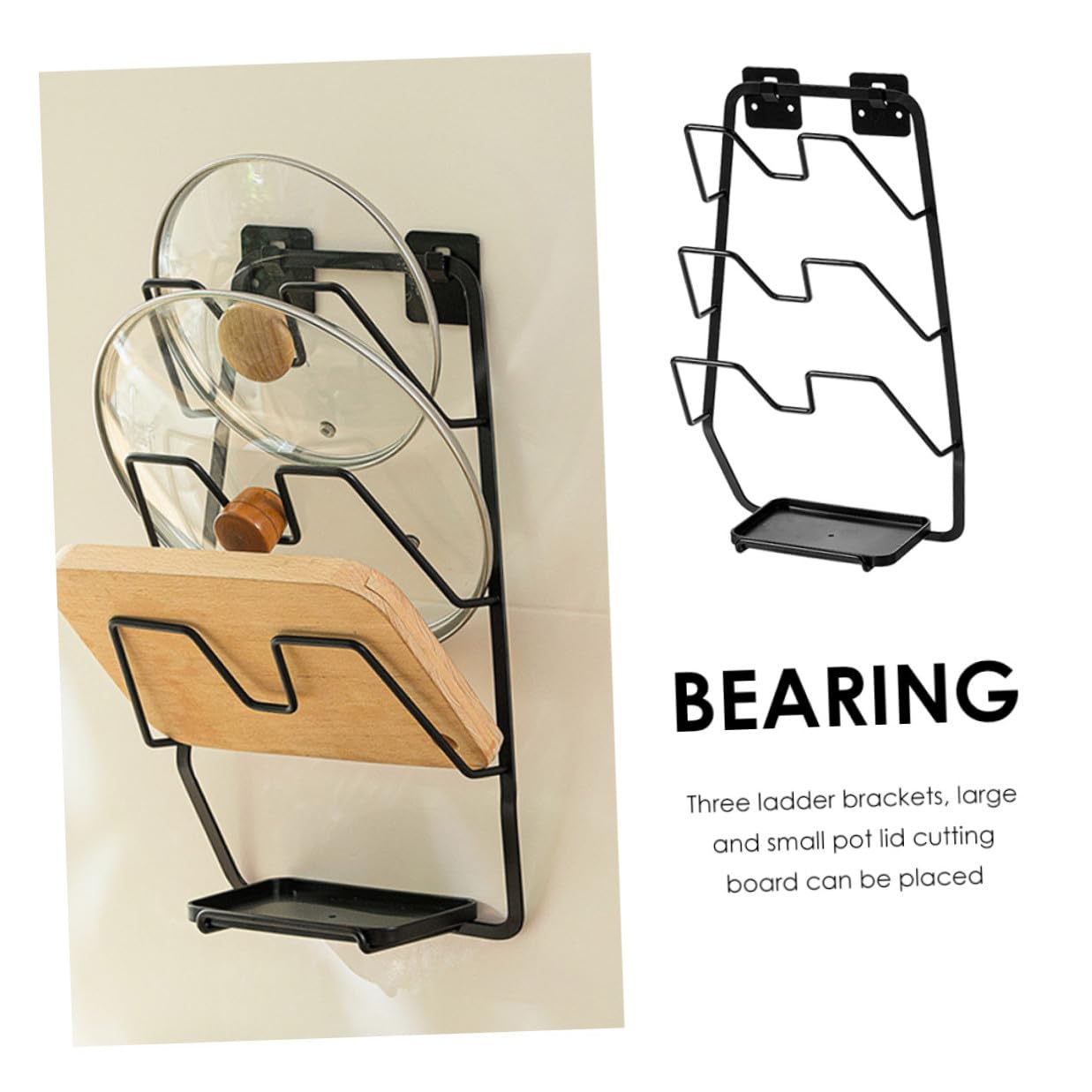 Support Mural Cuisine pour Couvercle de Casserole et Planche à Découper Organisateur Suspendu Pratique Rangement pour Ustensiles Compatible Murs Lisses Noir