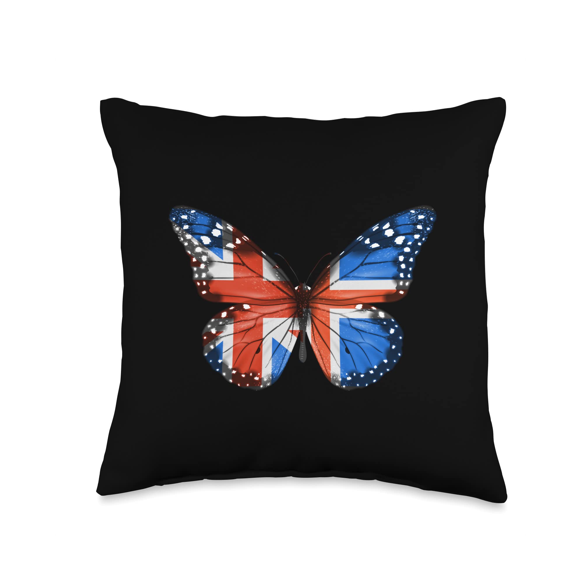 British Icelandic Designs By DNZ British Icelandic Flag Butterfly Throw Pillow, 16x16, Multicolor