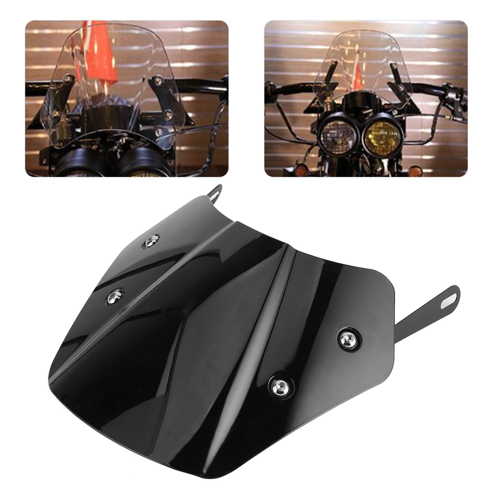 Aramox Parabrezza Deflettore del Vento per Moto, Parabrezza Universale per Moto Deflettore del Vento con Staffa di Montaggio per 5-7 Pollici(Nero)