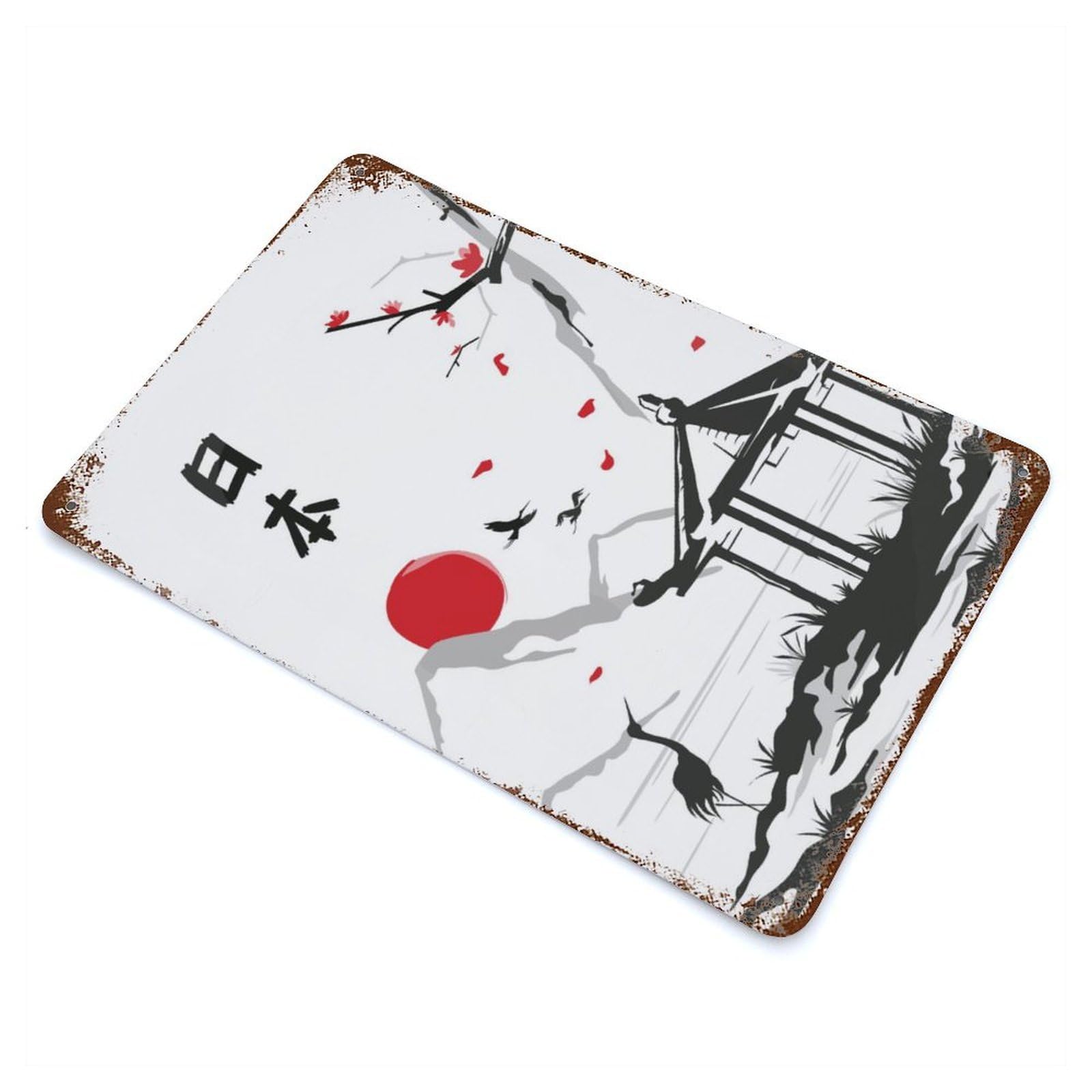 Stork Japan Rust Effect Tin Sign 11.8"x7.9", Industrial Home Decor for Garage, Bar And Workshop Decor