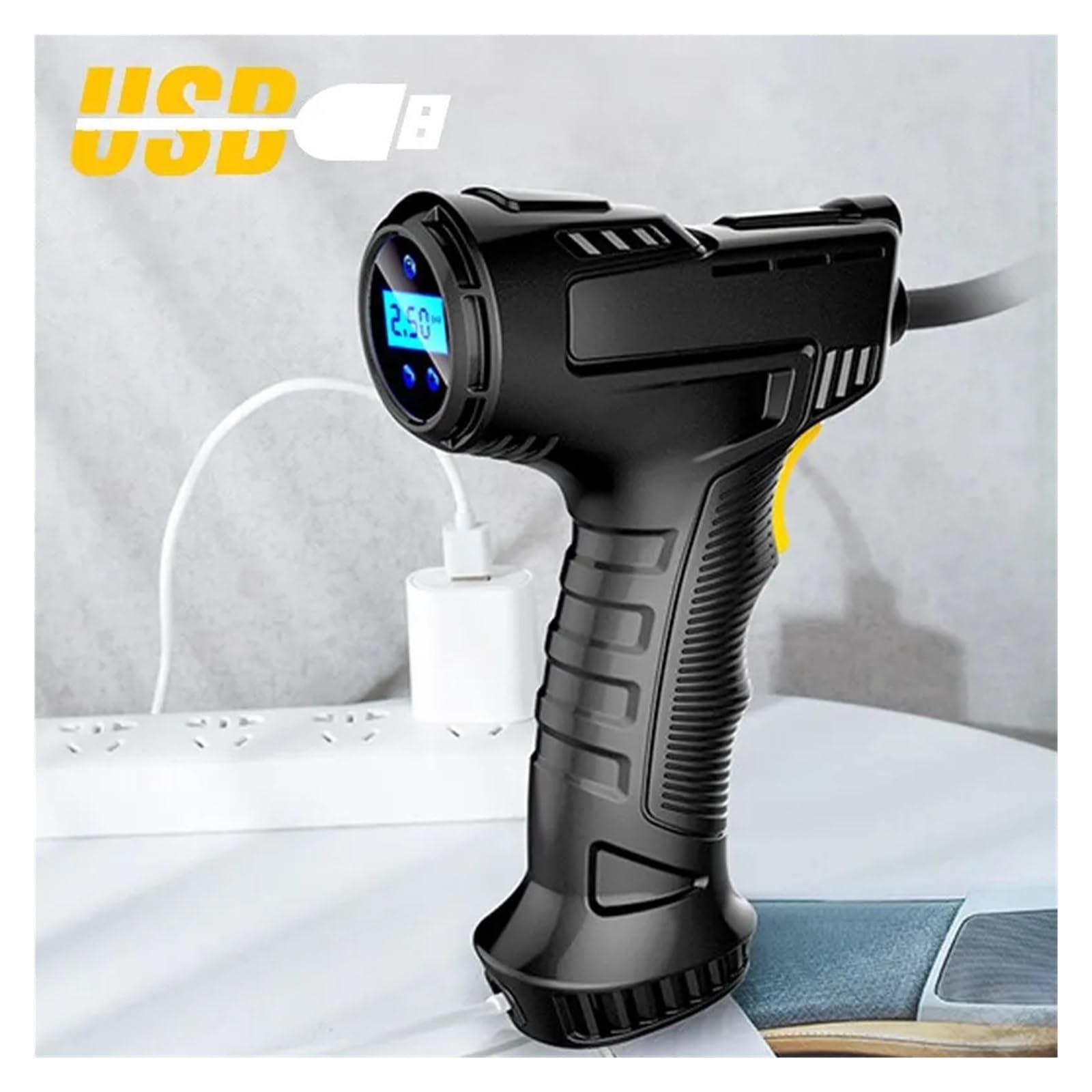 Ręczna Sprężarka Powietrza 120W Bezprzewodowa/przewodowa Pompka Nadmuchiwana Przenośna Inflator Do Opon Cyfrowa Samochodowych Piłek Rowerowych Natychmiastowa Inflacja(Wireless Style)
