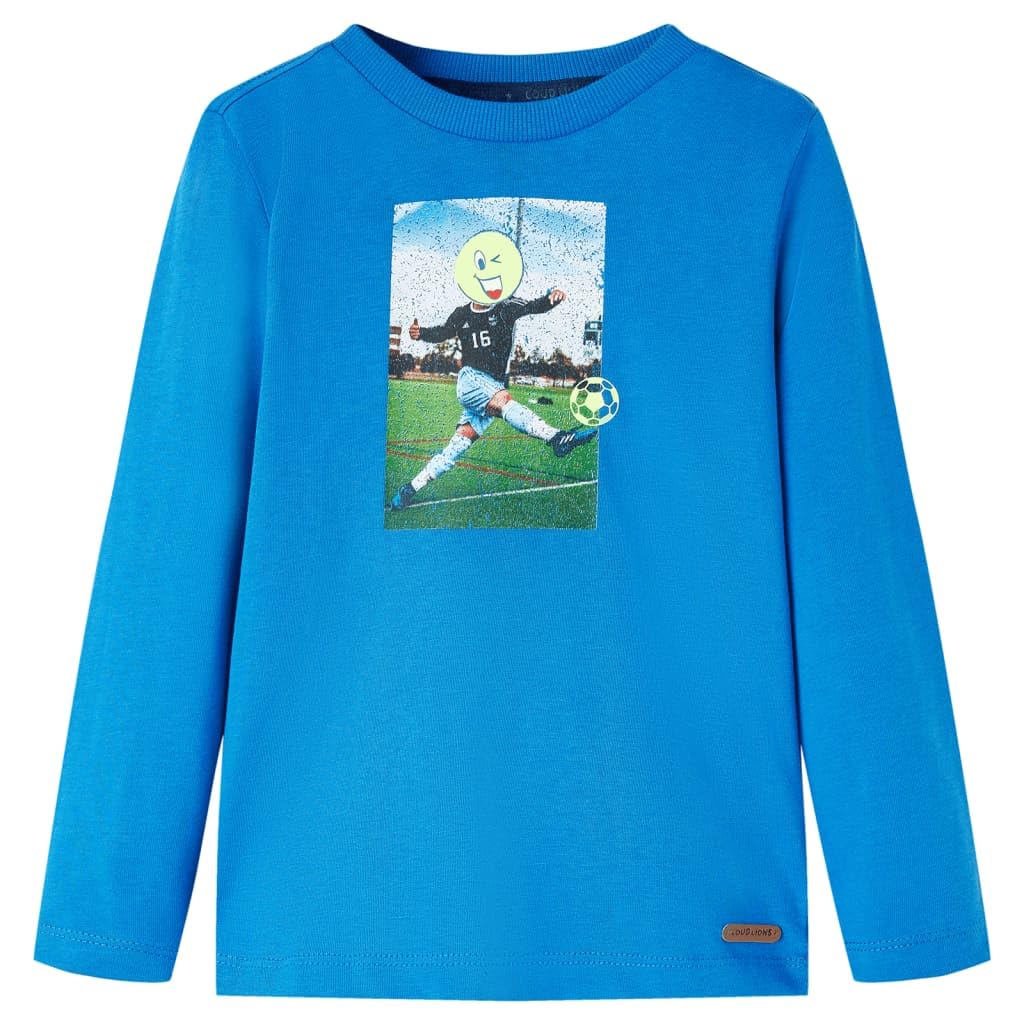 Maglietta a maniche lunghe per bambini in cotone blu cobalto con stampa giocatore di calcio, girocollo per ragazzi e ragazze, per tutti i giorni, scuola, tempo libero, calda, confortevole