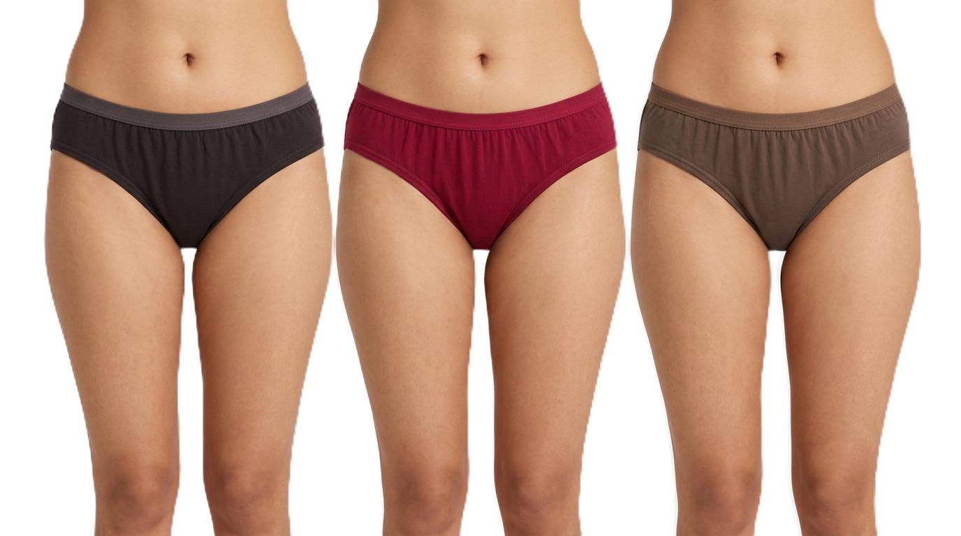 Pack of 3 Women's Cotton Blend Bikini Panties | Soft & Breathable | Mid Rise | Stretchable | Everyday Comfort Panties (Black, Wine & Brown)-picture-30