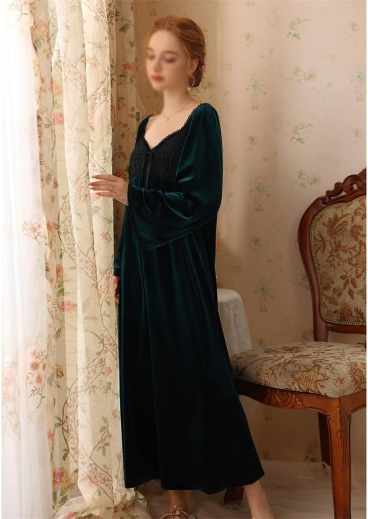 JSEIAJB Nightwear Winter Golden Velvet Nightwear Long Sleeved Women's Long Skirt Home Clothes(Large)
