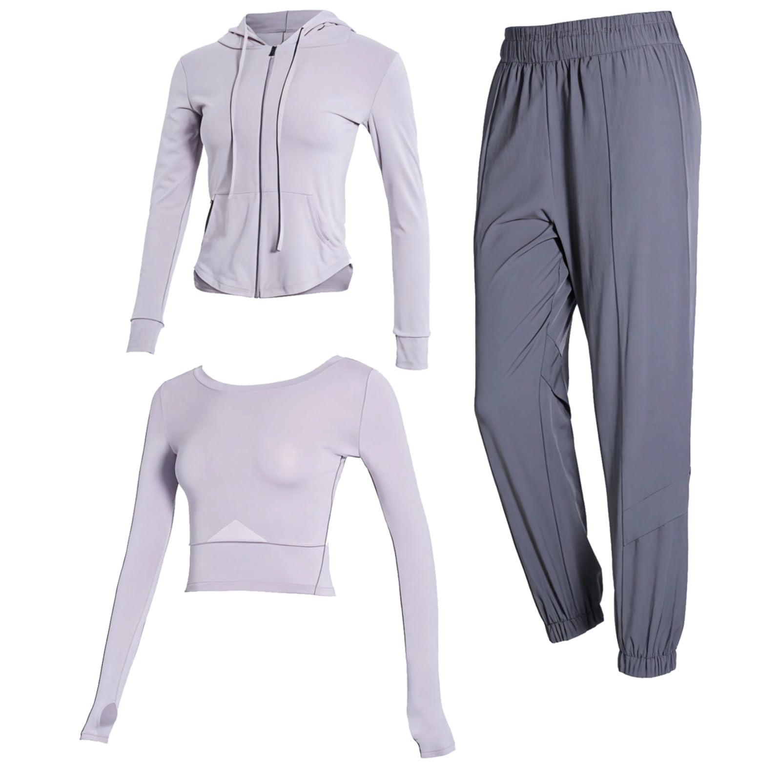 Conjunto de entrenamiento genérico de tres piezas para mujer, conjunto de yoga de 3 piezas con chaqueta con capucha, tela transpirable para gimnasio y uso casual, tallas S-XXL