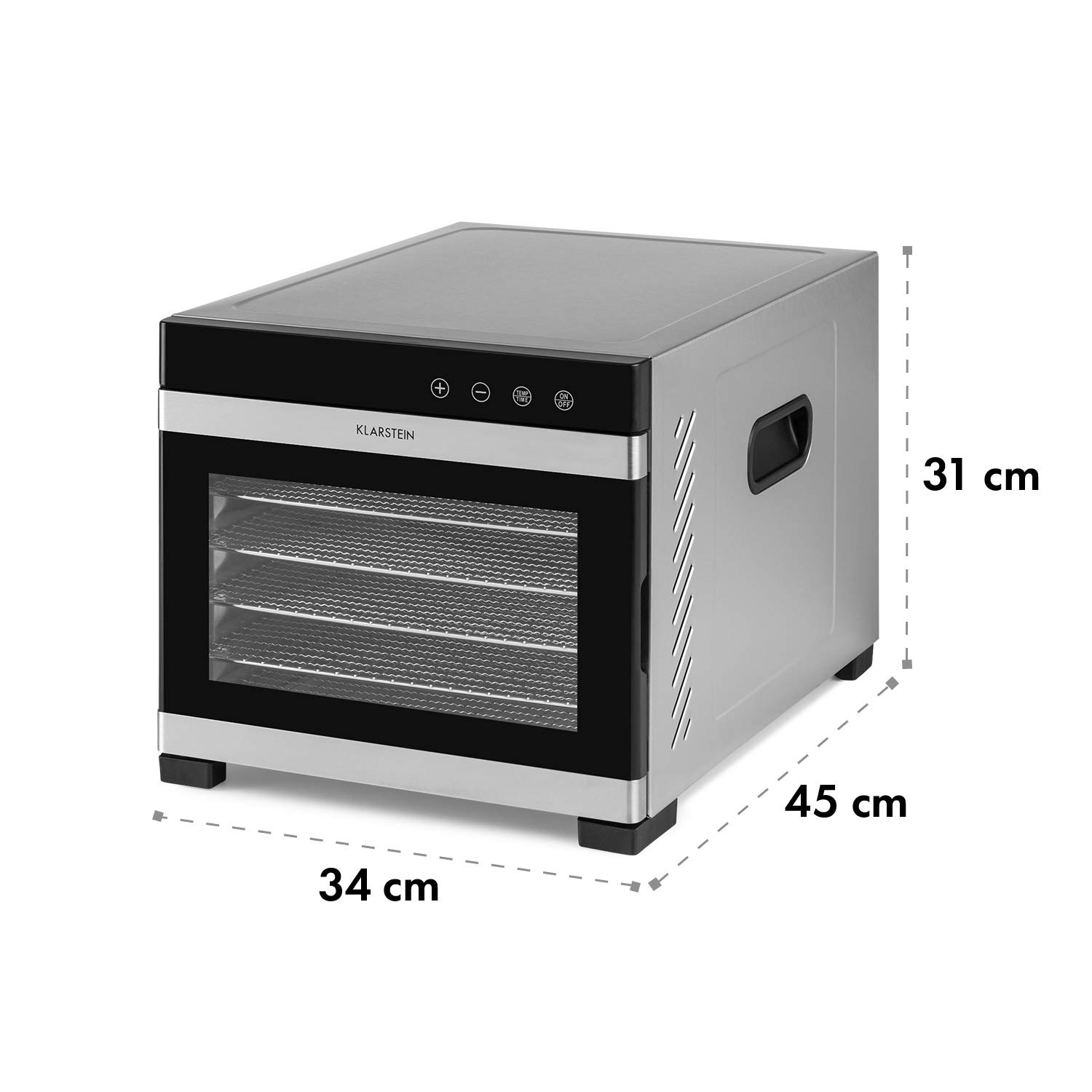 Klarstein Flavour Dry Dörrautomat Mit Edelstahl-Gehäuse, 6 Ablagegitter, LCD-Touch-Display, Timer, 360° Airflow Circulation, Digitaler Thermostat, 35-75 C°