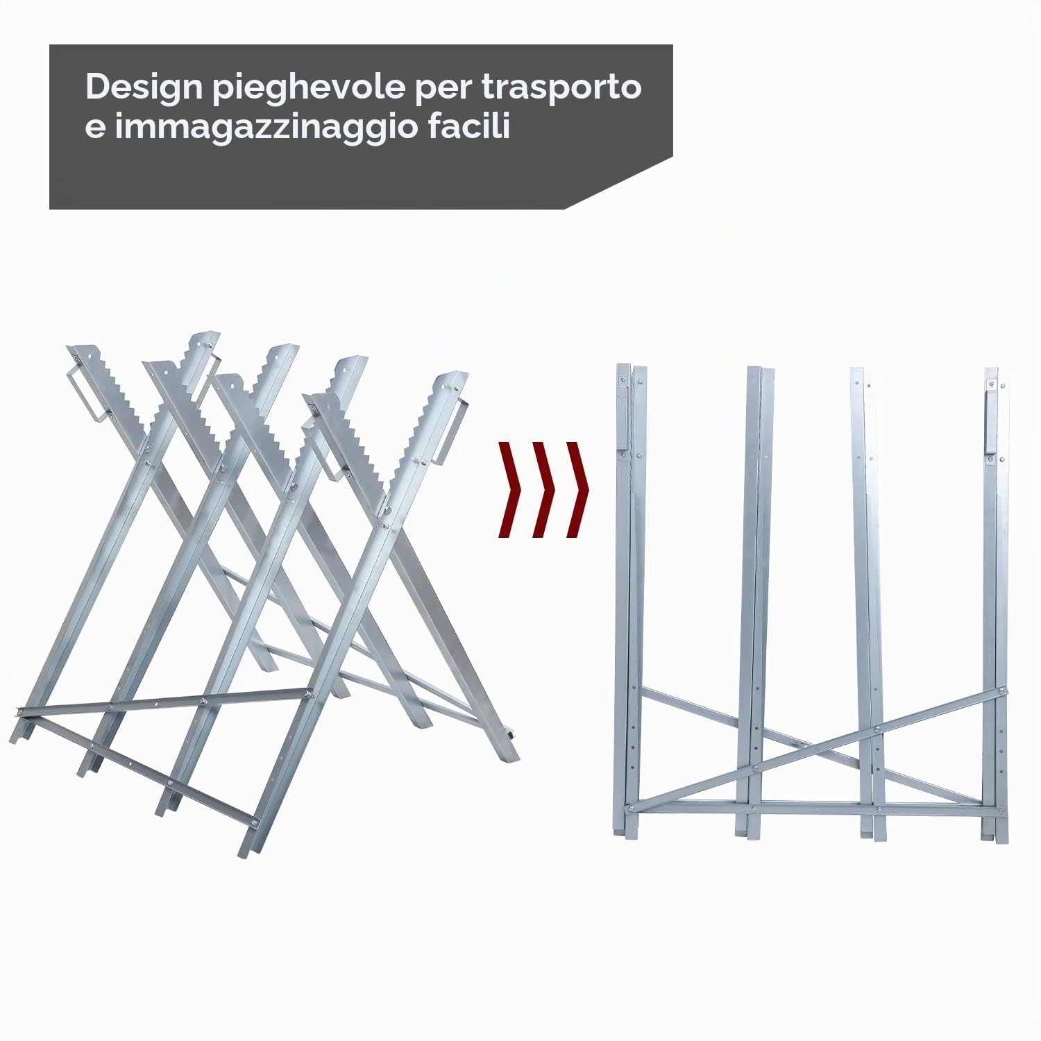 Cavalletto per segatura pieghevole, supporto per segatura, 81 x 80 x 80 cm, supporto per sega per segatura del legno con capacità di 150 kg, cavalletto per motosega per lavori di segatura del