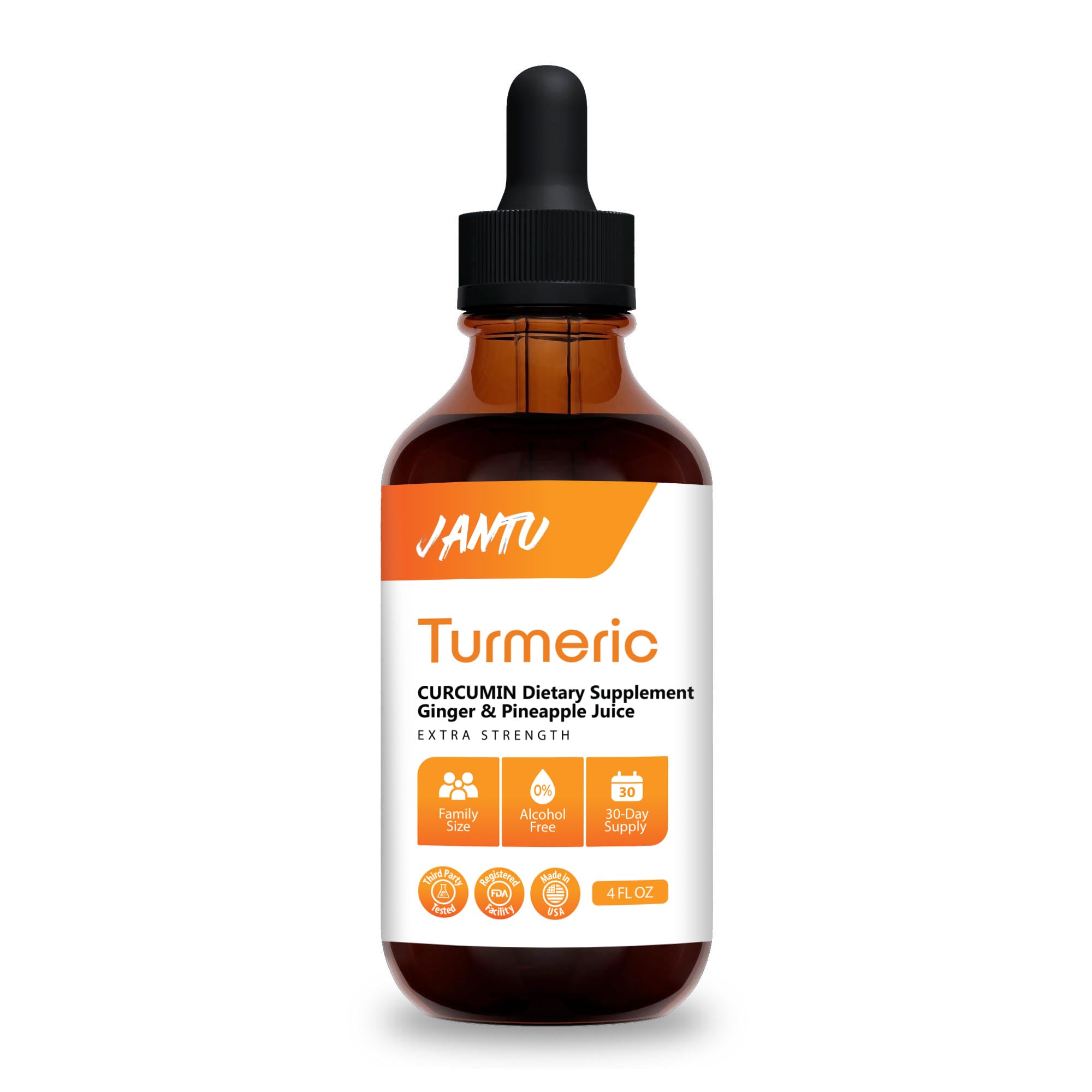 Jantu Liquid Turmeric Curcumin Drops with Ginger, Black Pepper & Pineapple - High-Potency Turmeric Extract - 4oz Herbal Supplement