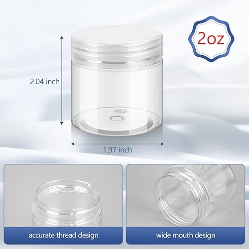 Miniatura 2 de Tarros de plástico para el hogar de 2 onzas con tapas, paquete de 10 recipientes de cosméticos blancos reutilizables y recargables para sales de