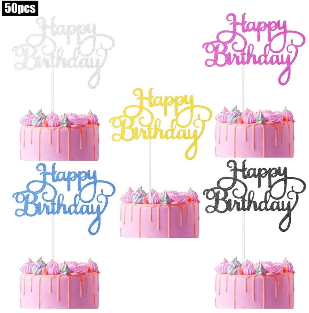 Buy Happy Birthday Cake Toppers, DELFINO 50 pcs Birthday Gold Cupcake
