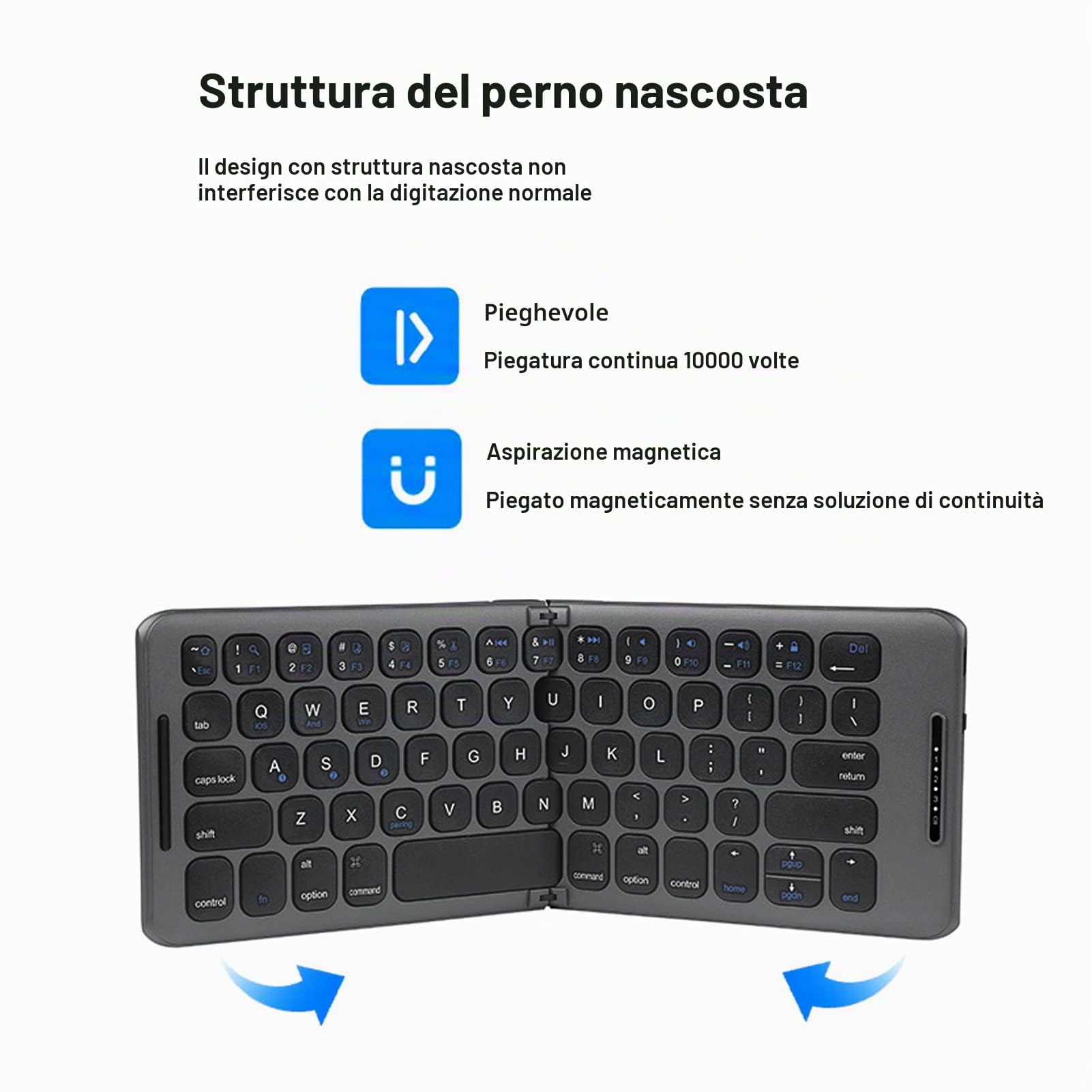 Goshyda Tastiera Bluetooth Pieghevole, Tastiera Esterna Wireless Portatile a 65 Tasti, Tastiera Pieghevole Tascabile Ricaricabile USB C per Tablet Portatile