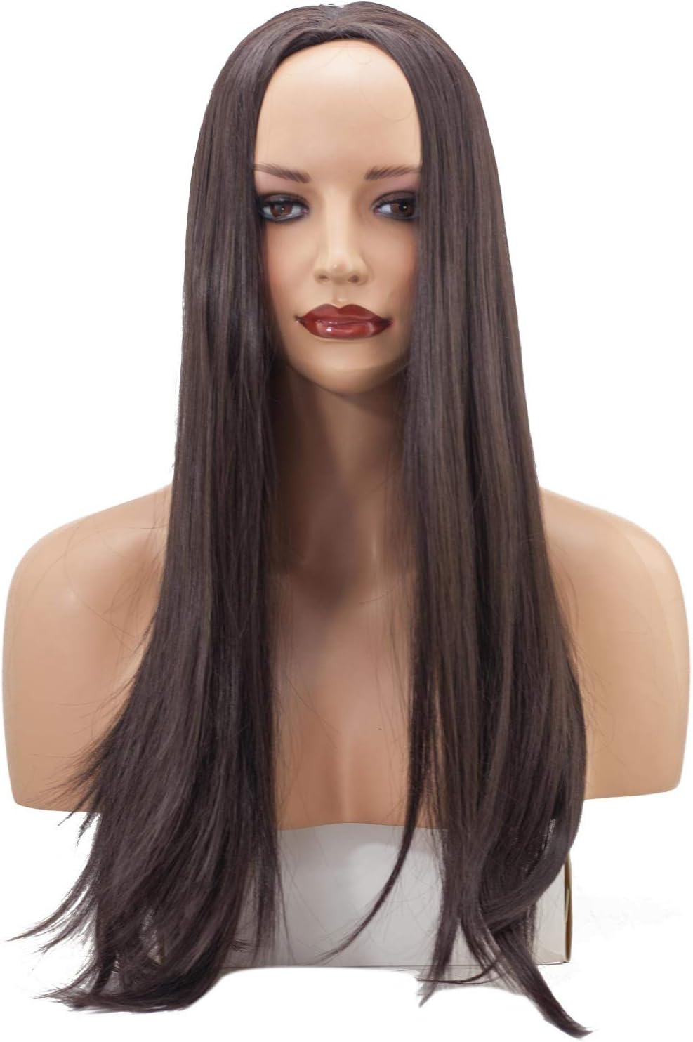 Ladies 3/4 Half Wig - Dark Brown - Straight - 22in / 56cm - 250g - Japanese Heat Resistant Synthetic Fibre - Clip In Hairpiece Extension - Looks and Feels like Real Hair