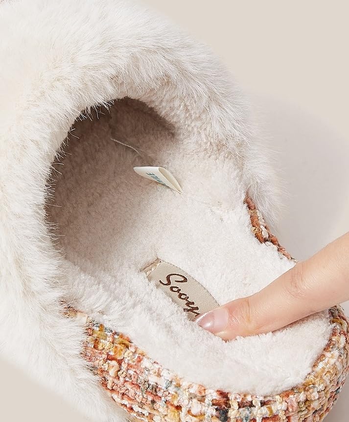Winter Fuzzy House Slippers Sandals Faux Fur Flats Slippers Warm Plaid Slide Shoes for Women Men4