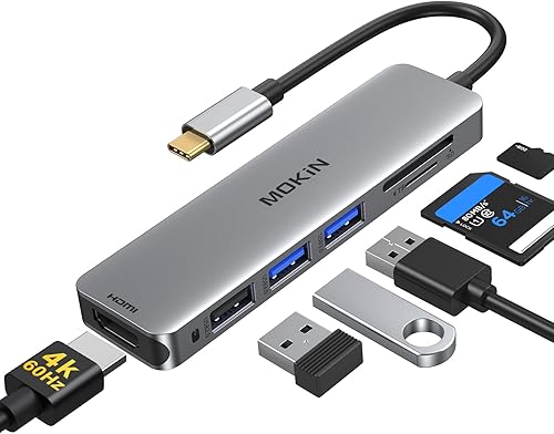 Miniatura 1 de Adaptador USB C para MacBook, MOKiN 6 en 1 MacBook Pro Adaptador USB C Hub Adaptador HDMI Adaptador Mac Dongle Multipuerto, USB-C a HDMI (4K 60Hz),