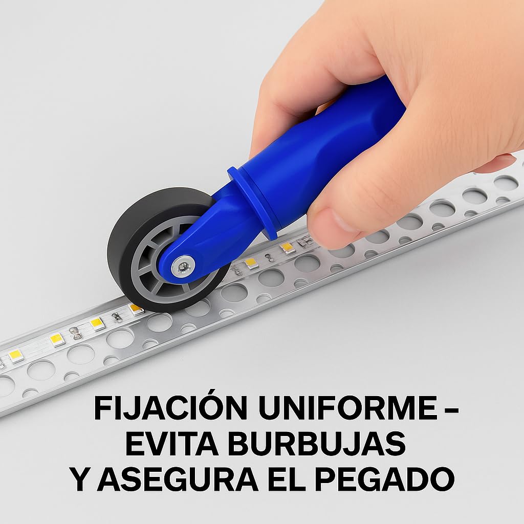 RASMACOR Rullo in gomma 2-in-1 per strisce LED | Strumento di installazione con impugnatura ergonomica | Compatibile con strisce da 6 mm e 10 mm | Teste da 47 mm e 41 mm