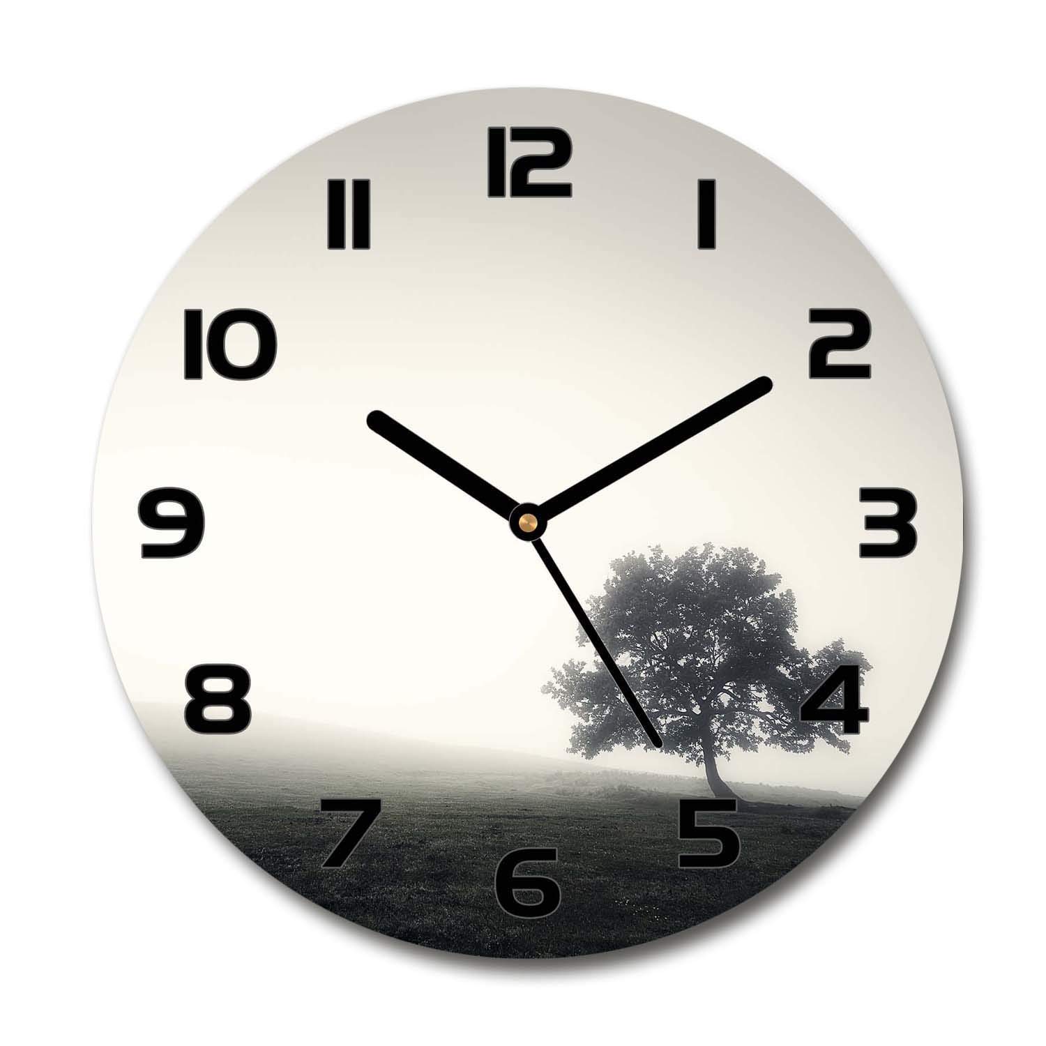 Horloge murale salon design Tulup tableau verre 60x60cm arbre solitaire