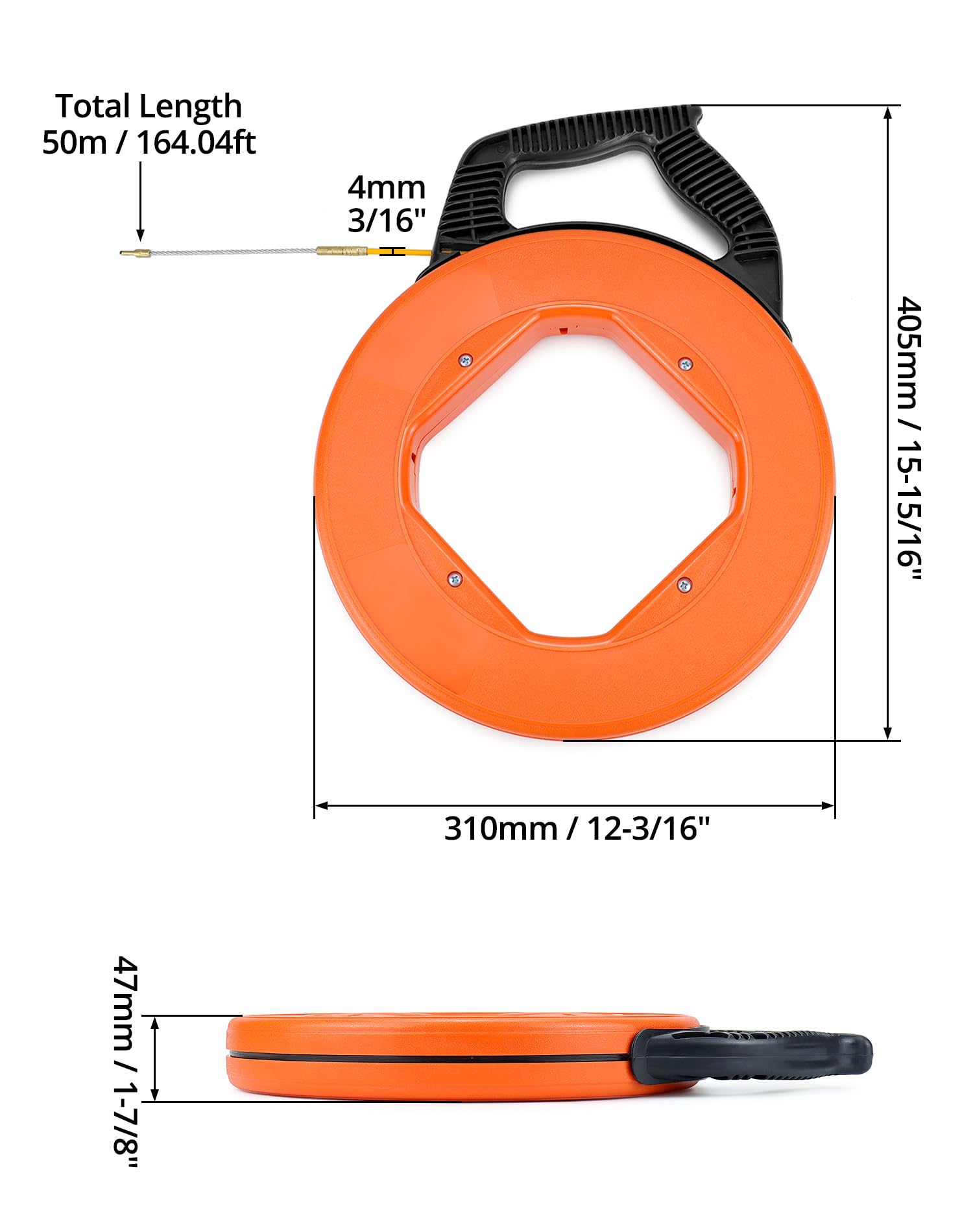 QWORK® Guia pasacables de 50 metros, cinta pasacables, herramientas de electricista, ideal para Colocación de Cables, 4 mm de diámetro