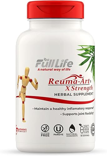 Full Life Reuma Art X Strength - Suplementos de hierbas de 400 mg - Proporciona fuerza y alivio - Apoya el dolor articular antiinflamatorio 180