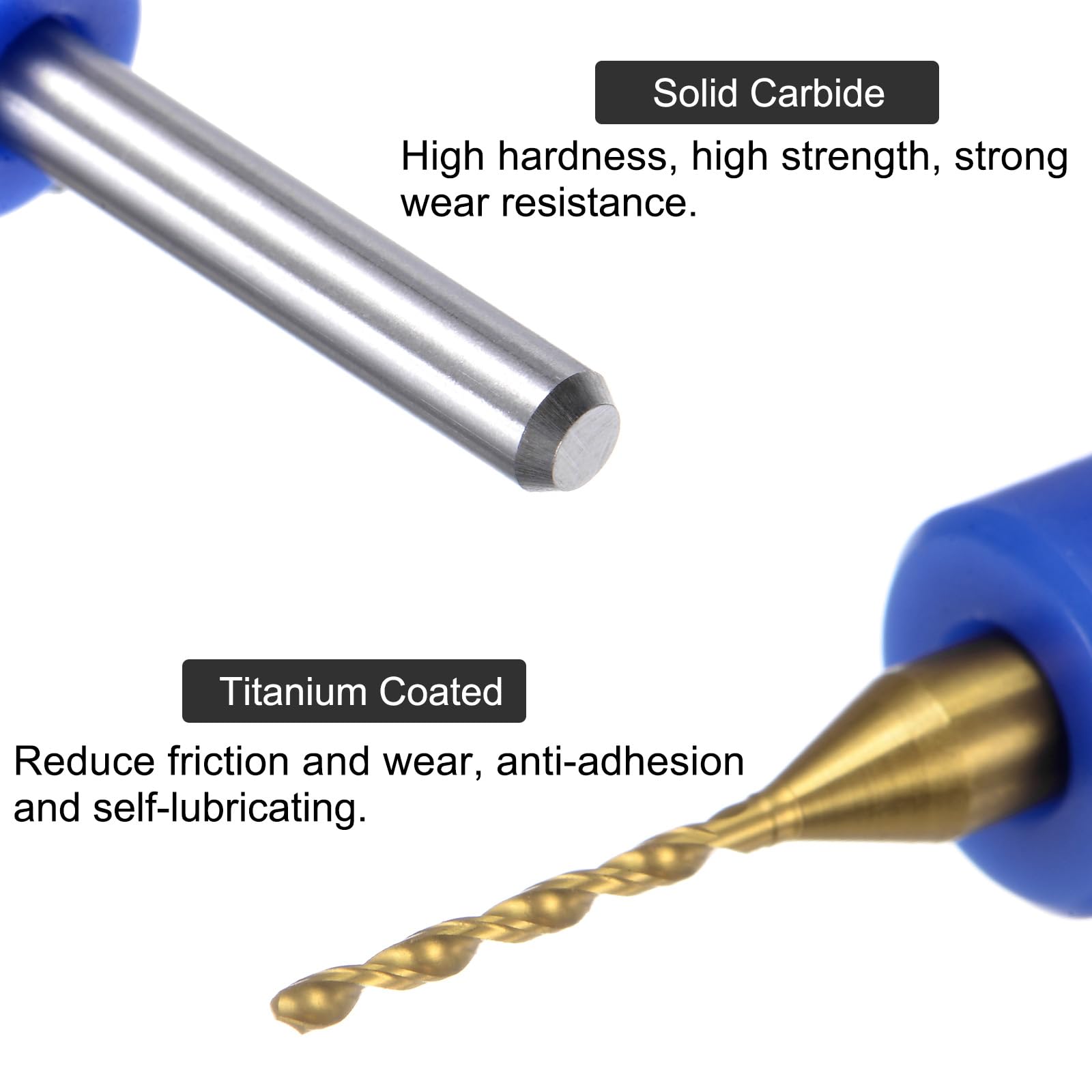 QUARKZMAN 10 Stück PCB-Bohrer 1/8" Schaft ⌀ 1 mm Titanbeschichtete Karbid-Mikro-Twist-Mini-Bohrer-Set Rotierendes Bohrwerkzeug für Leiterplatten-Schmuck CNC-Gravur