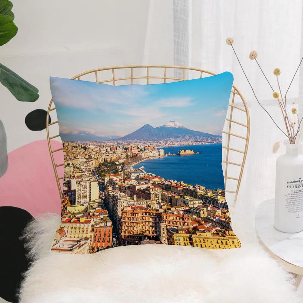 HYOSXW Cushion Cover,Throw Pillow Case Home Decorative for Living Room Bedroom Sofa Chair 16X16 Inch,Italy, Naples, Vesuvius, Mediterranean Sea, old town,Pillowcase 40X40cm