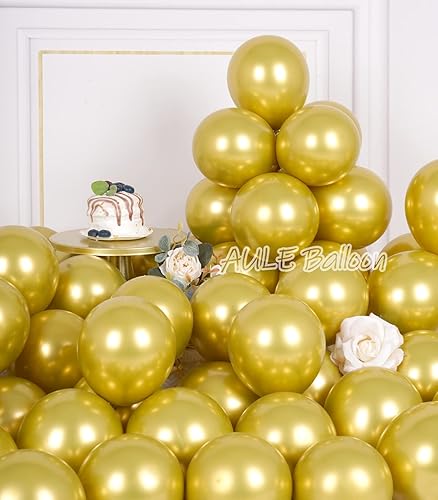 Miniatura 5 de Globos metálicos dorados de AULE de 5 pulgadas, 50 globos de látex dorado cromado con helio, globos brillantes y gruesos, perfectos para decoración