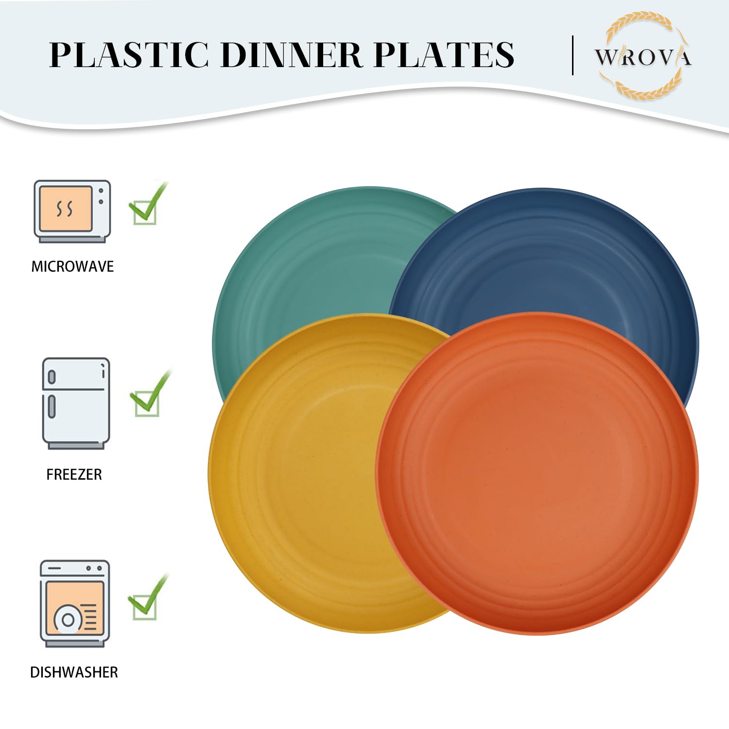 Wrova Lot de grandes assiettes en plastique incassables de 20 à 27,9 cm, passent au lave-vaisselle et au micro-ondes, grandes assiettes profondes pour la cuisine, colorées
