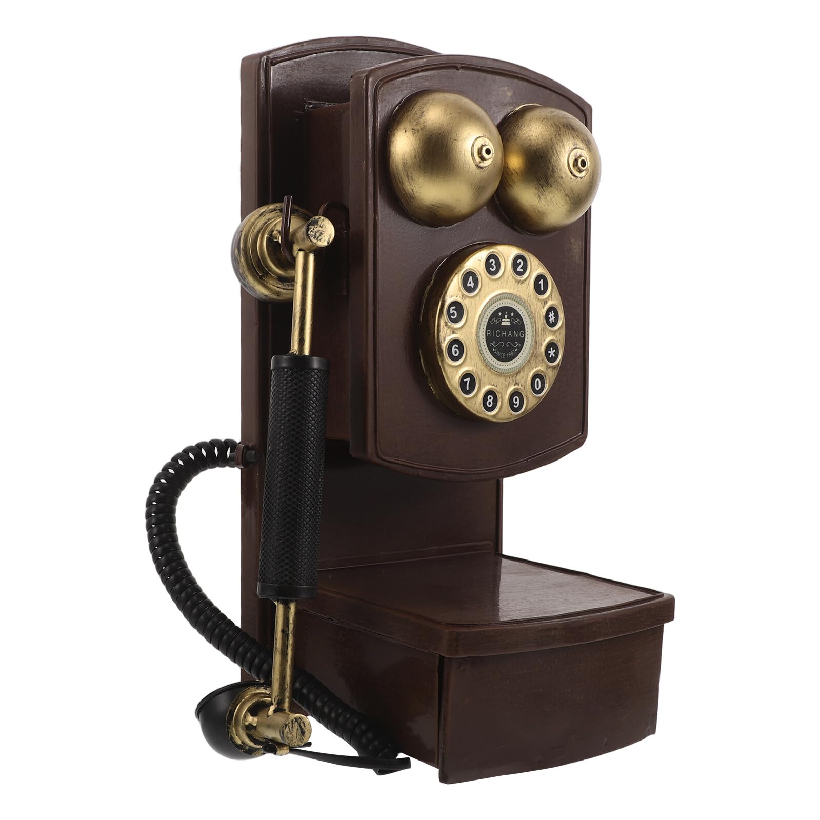 Teléfono de Pared Vintage de 32x14x14 Cm, Modelo Decorativo Retro de Teléfono Fijo Disco Giratorio, Adorno Antiguo para Decoración de Cafeterías, Bares y Oficinas en Casa
