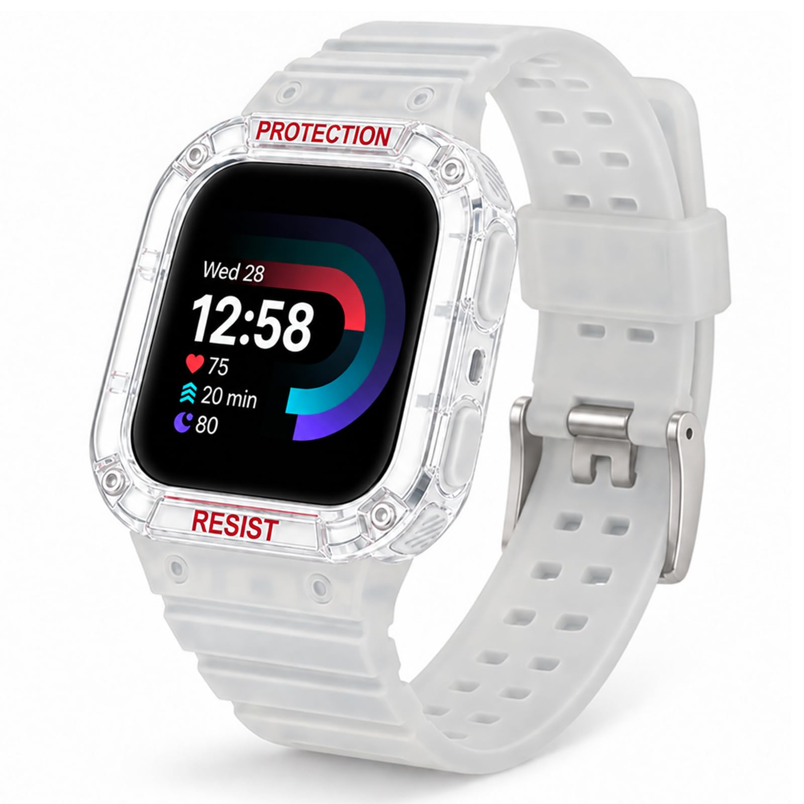 Pouchora Bands with Case Compatible with Fitbit Versa 4/3/2/Versa Lite/Sense 2/Sense, Soft Replacement Case Strap for Fitbit Versa 4, Replacement Wristband for Women Men (Clear) โ image 1