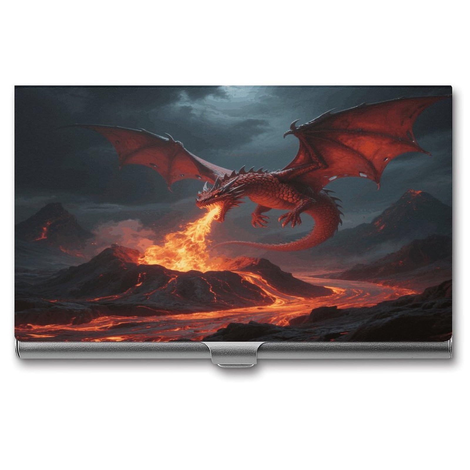 LZQPOEAS Dragon Business Card Holder Aluminum Alloy Flip Cover Slim Name Cards Case Lightweight Business Name Card Holder Case Portable Purse Name Cards Holder