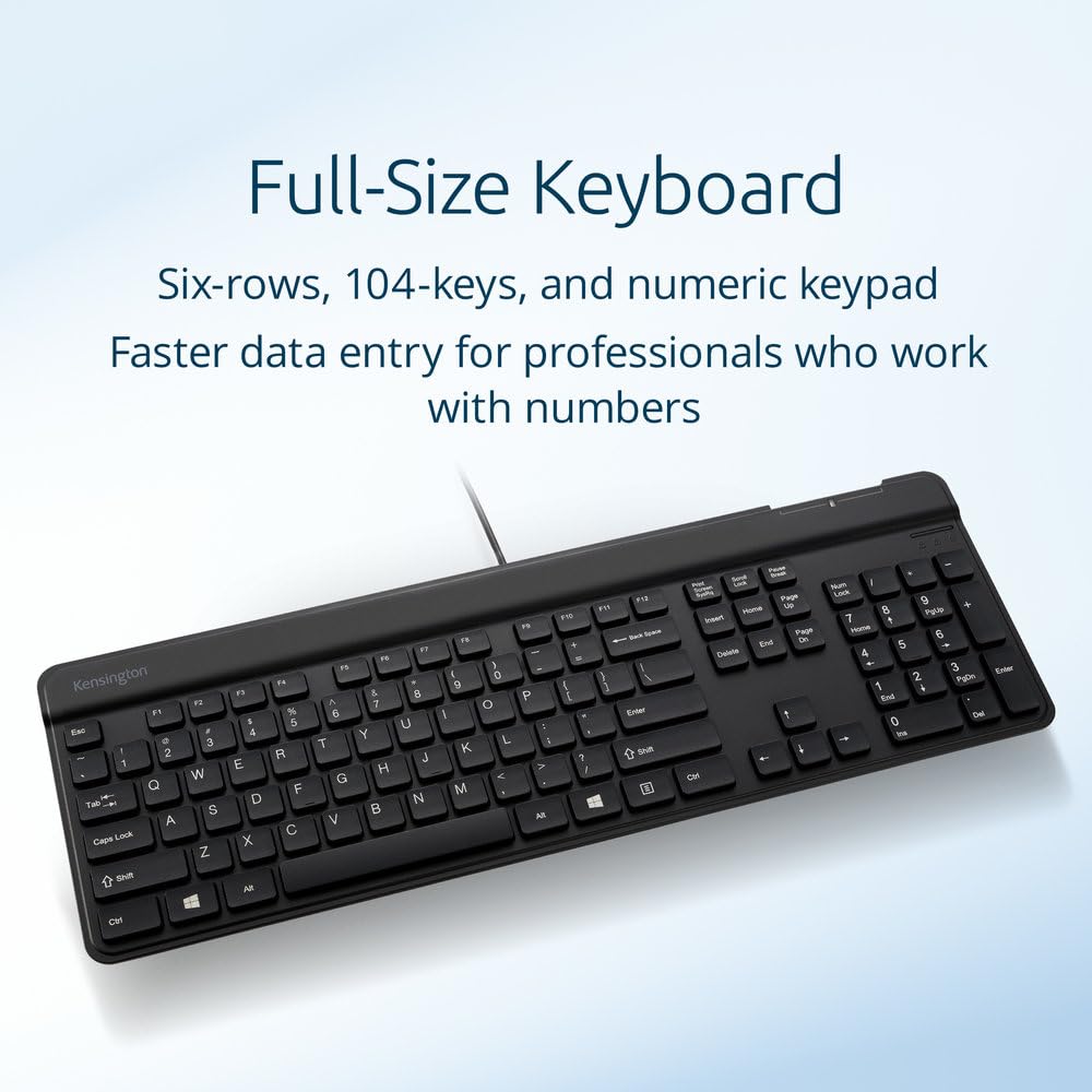 Kensington KB201C Simple Solutions Tastiera cablata con lettore di smart card (CAC), conforme TAA, nero (K75454TAA)