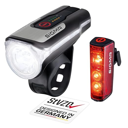 SIGMA Juego de iluminación LED para bicicleta Aura 80 y BLAZE | luz delantera y luz trasera con función de freno | resistente a la intemperie, juego de iluminación recargable