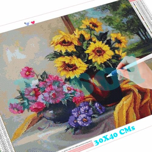 Image of Diamond Painting Kit, 40x30 Cms, Full Drill, 5D Crystals, Home Wall Decor Gift Set (Sun Flower J40002)