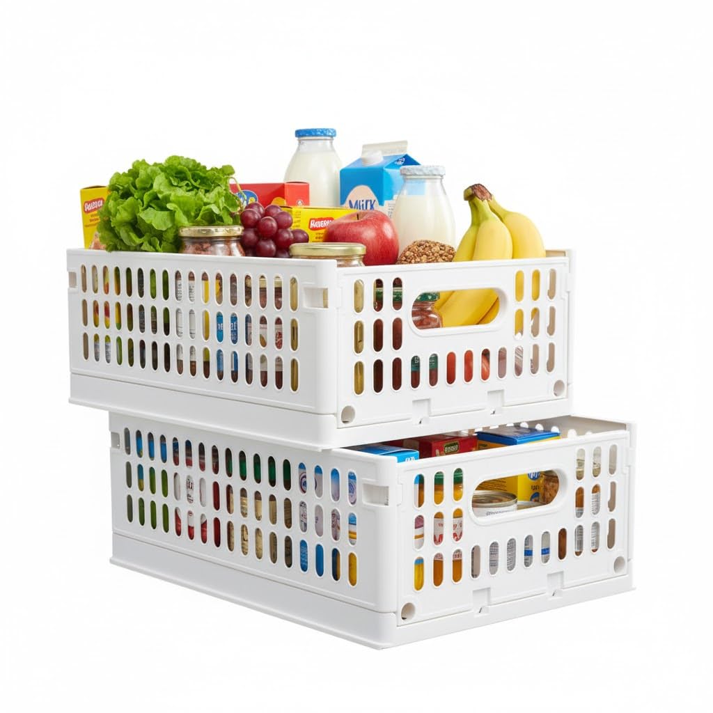 Aditya polymers Stack-It-All Multi Purpose Foldable Basket-Stack and Slide,White,Pack of 2-image-1